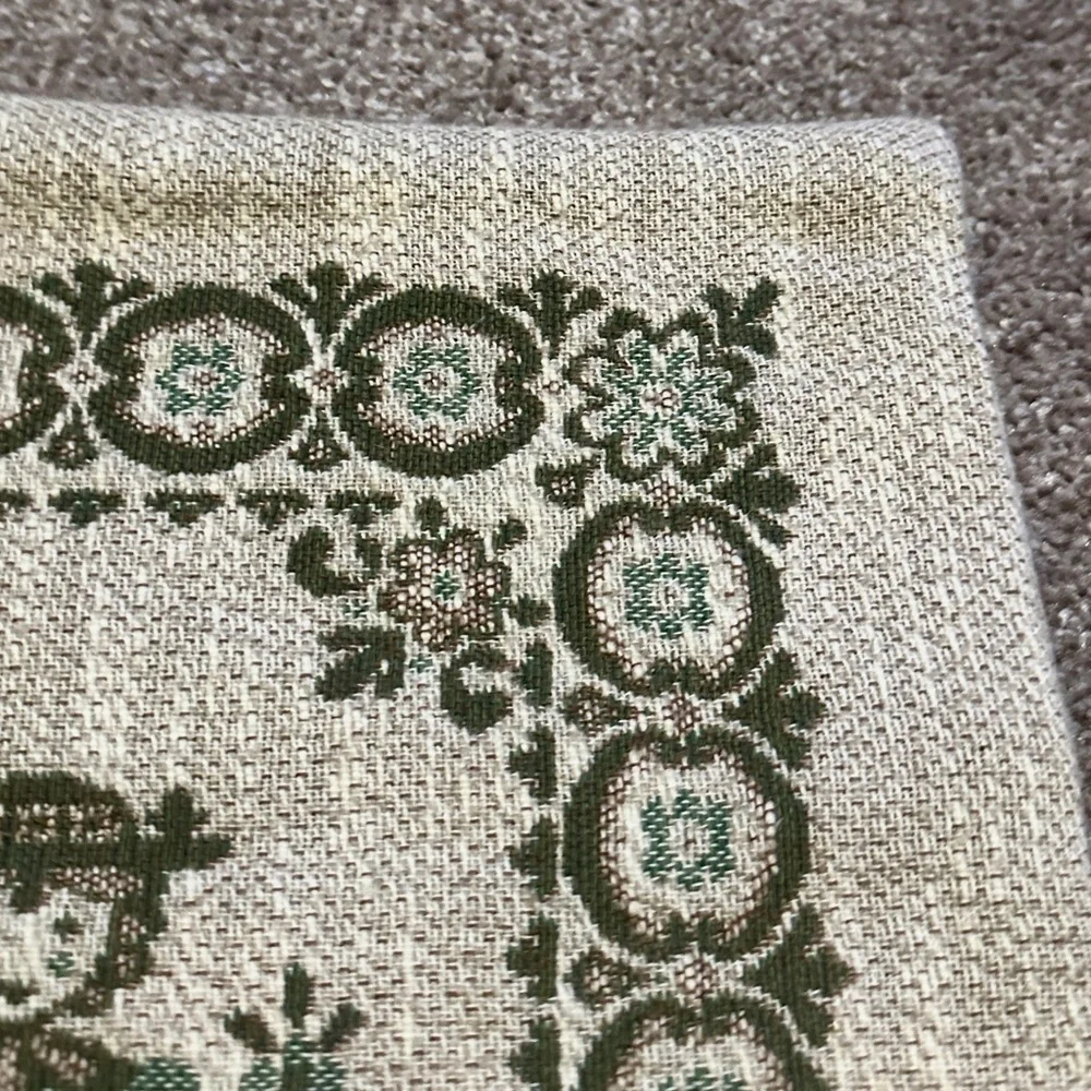 Vintage Austrian Folk Woven Square Pillow Case Boy Girl Beige Green Oktoberfest